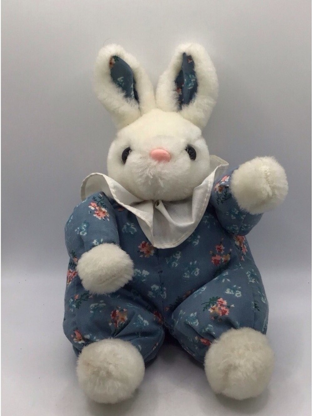 Vintage Eden Bunny Rabbit Blue floral Romper Missing Tag Plush Stuffed Animal